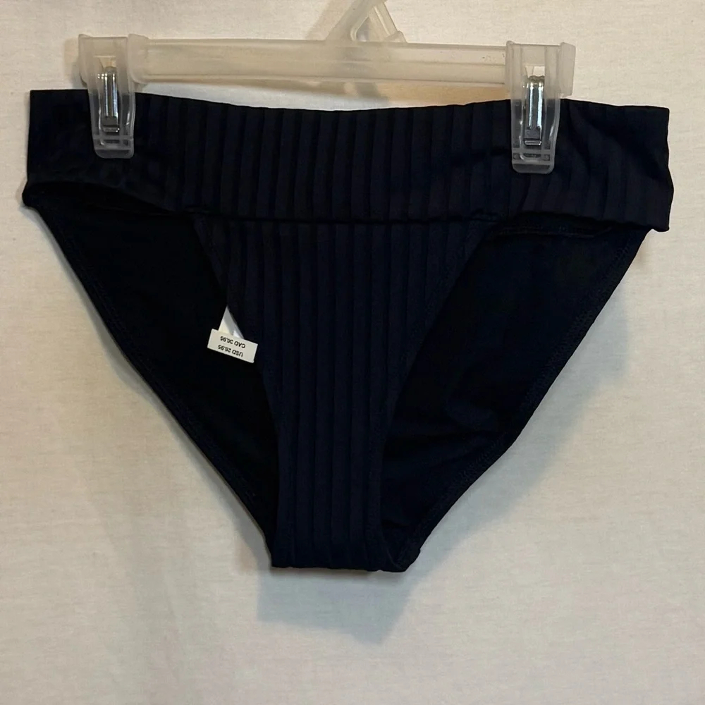 AA-571 Aerie NWT Black Ribbed‎ Lined Summer Swim Bikini Bottoms Size S